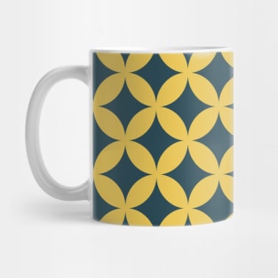 Retro Geometrical Pattern Navy Blue and Mustard Yellow Mug